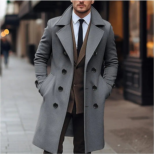 Fall Winter Men Woolen Coat Double Breasted Long CJWY1912078