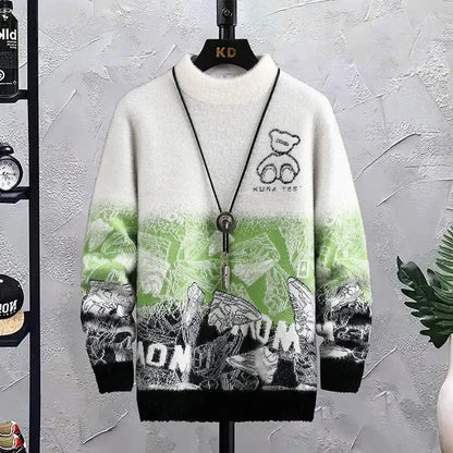 Fashion Patchwork Hip Hop Crew Neck Sweater Mens CJNS1027238