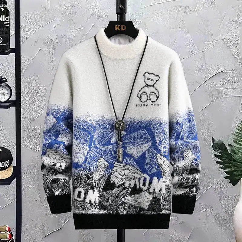 Fashion Patchwork Hip Hop Crew Neck Sweater Mens CJNS1027238