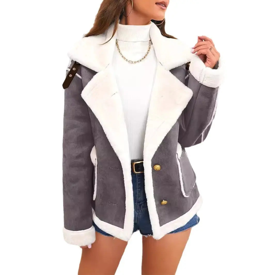 Fashion Polo Collar Plush Jacket Winter Warm Casual Jacket CJWY1912078