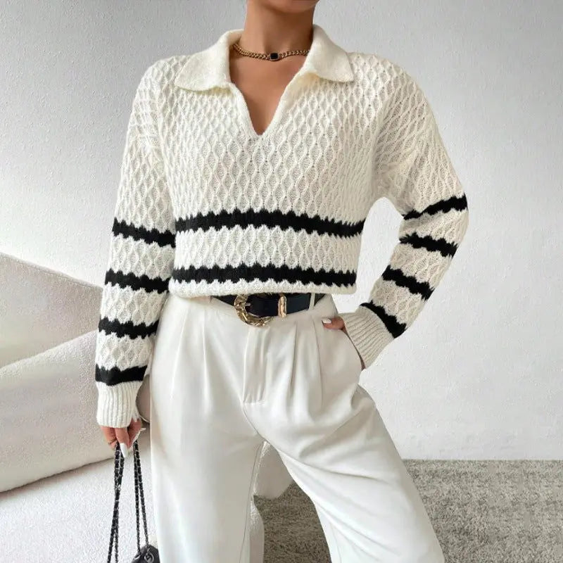 Fashion Polo Collar Pullover Sweater Women CJMY2114359