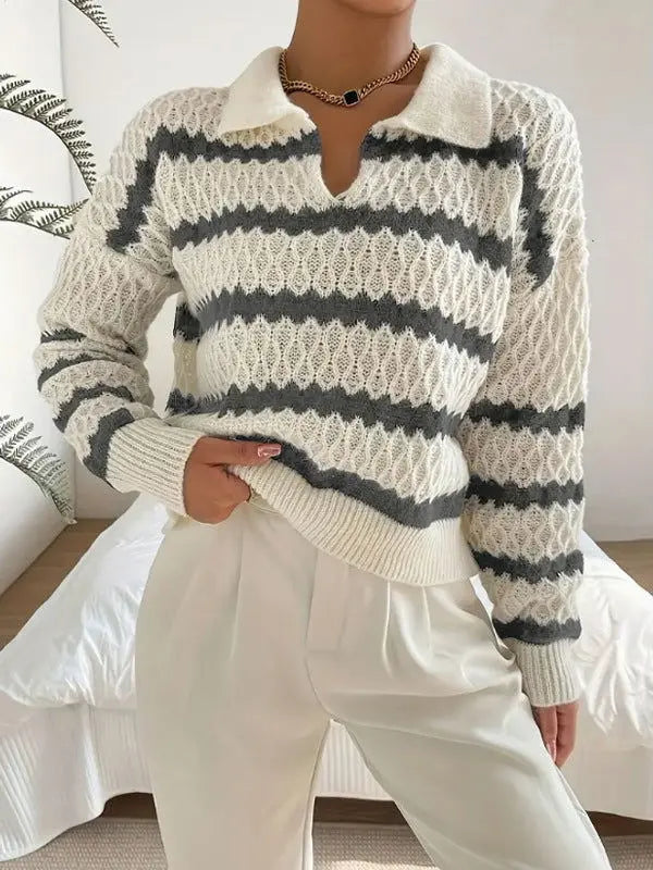 Fashion Polo Collar Pullover Sweater Women CJMY2114359