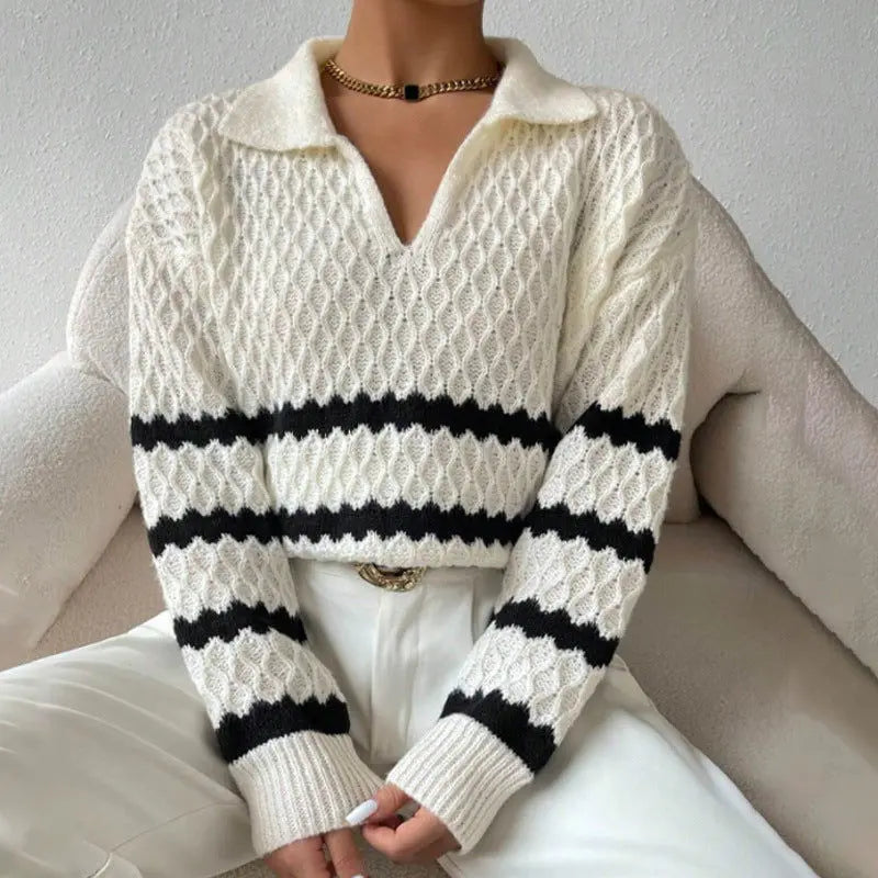 Fashion Polo Collar Pullover Sweater Women CJMY2114359