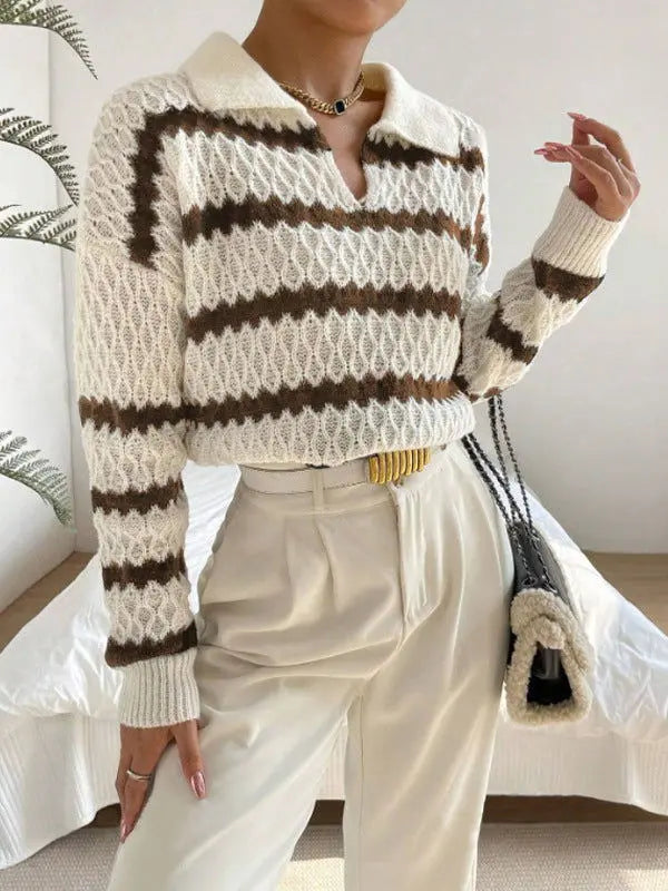 Fashion Polo Collar Pullover Sweater Women CJMY2114359