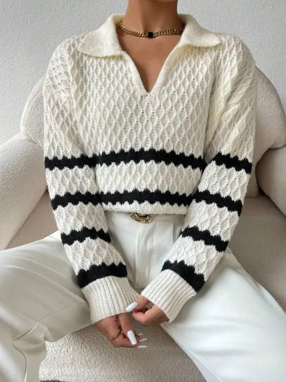 Fashion Polo Collar Pullover Sweater Women CJMY2114359