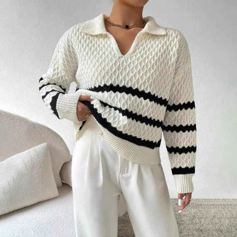 Fashion Polo Collar Pullover Sweater Women CJMY2114359