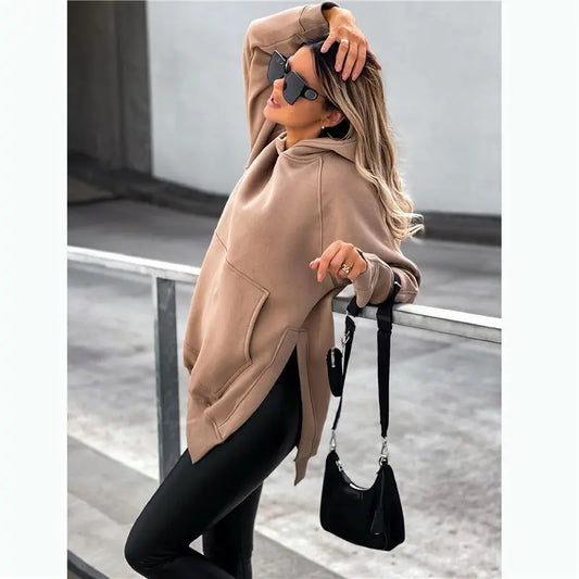 Fashion Women's Solid Color Split Hoodie Sweater CJWY1912078