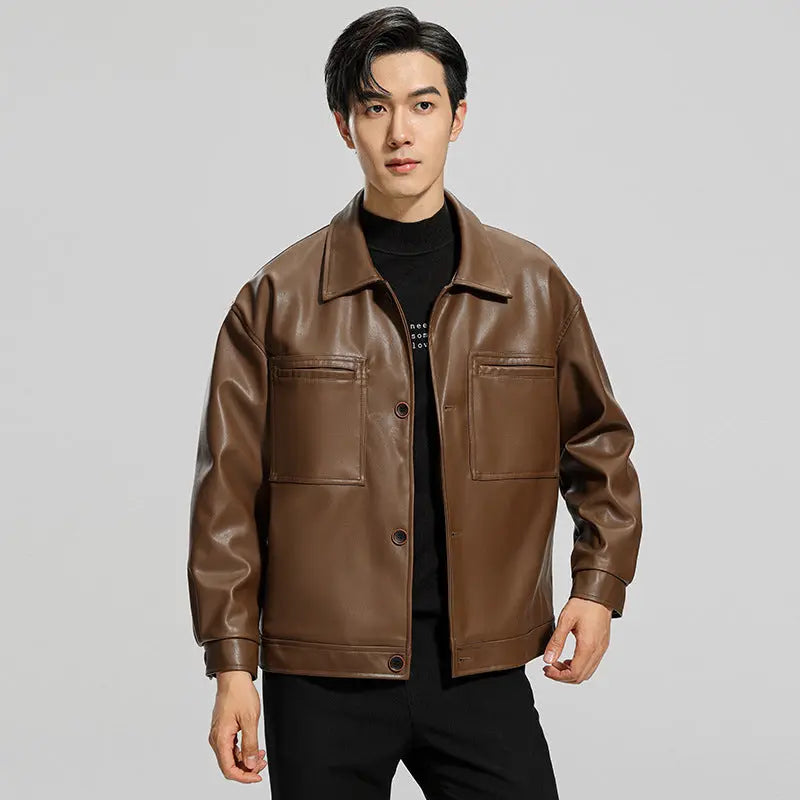 Fashion Youth Motorcycle Leather Coat Lapel Handsome Men's Jacket CJWY1912078