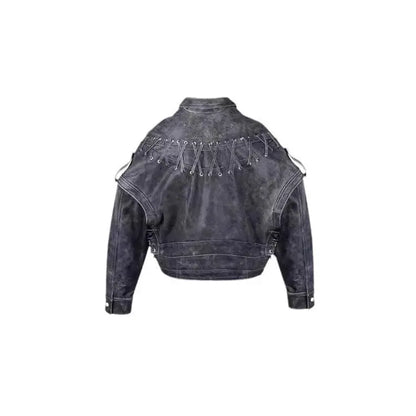 Female Vintage Weave Leather Jacket CJWY1912078