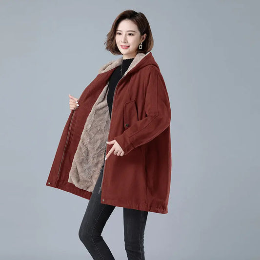 Fleece-lined Thick Hooded Parka Mid-length Long Sleeve Zipper CJWY1912078