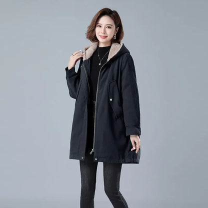 Fleece-lined Thick Hooded Parka Mid-length Long Sleeve Zipper CJWY1912078