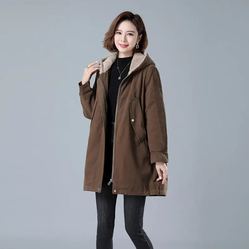 Fleece-lined Thick Hooded Parka Mid-length Long Sleeve Zipper CJWY1912078