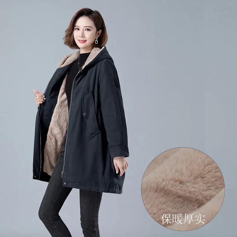 Fleece-lined Thick Hooded Parka Mid-length Long Sleeve Zipper CJWY1912078