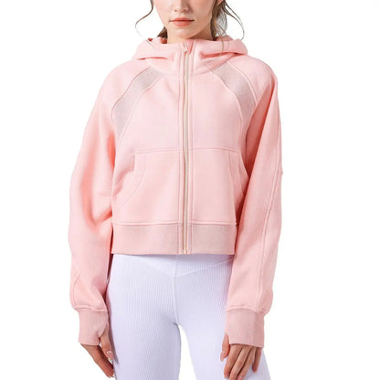 Fleece-lined Yoga Clothes Hooded Sweater Loose Thick Casual Zipper Sports Hoodie CJNS1027238