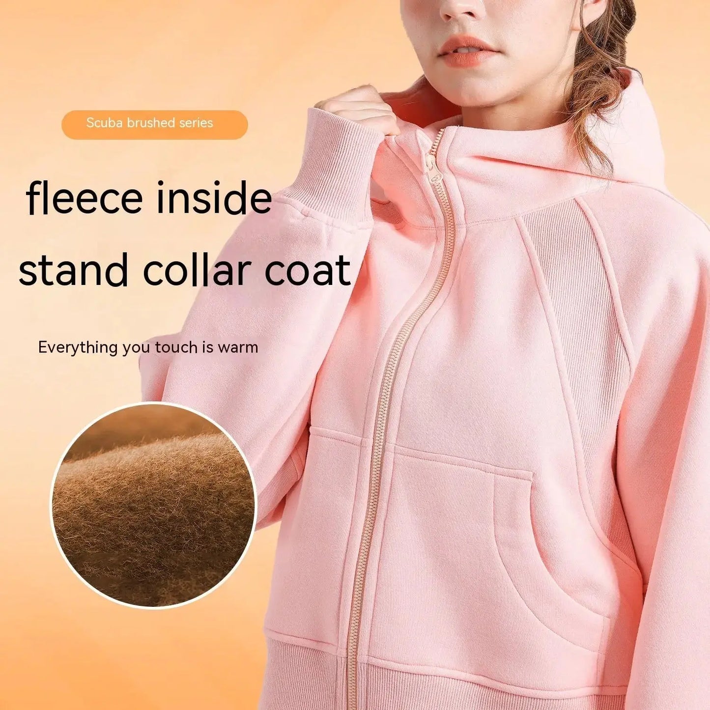 Fleece-lined Yoga Clothes Hooded Sweater Loose Thick Casual Zipper Sports Hoodie CJNS1027238