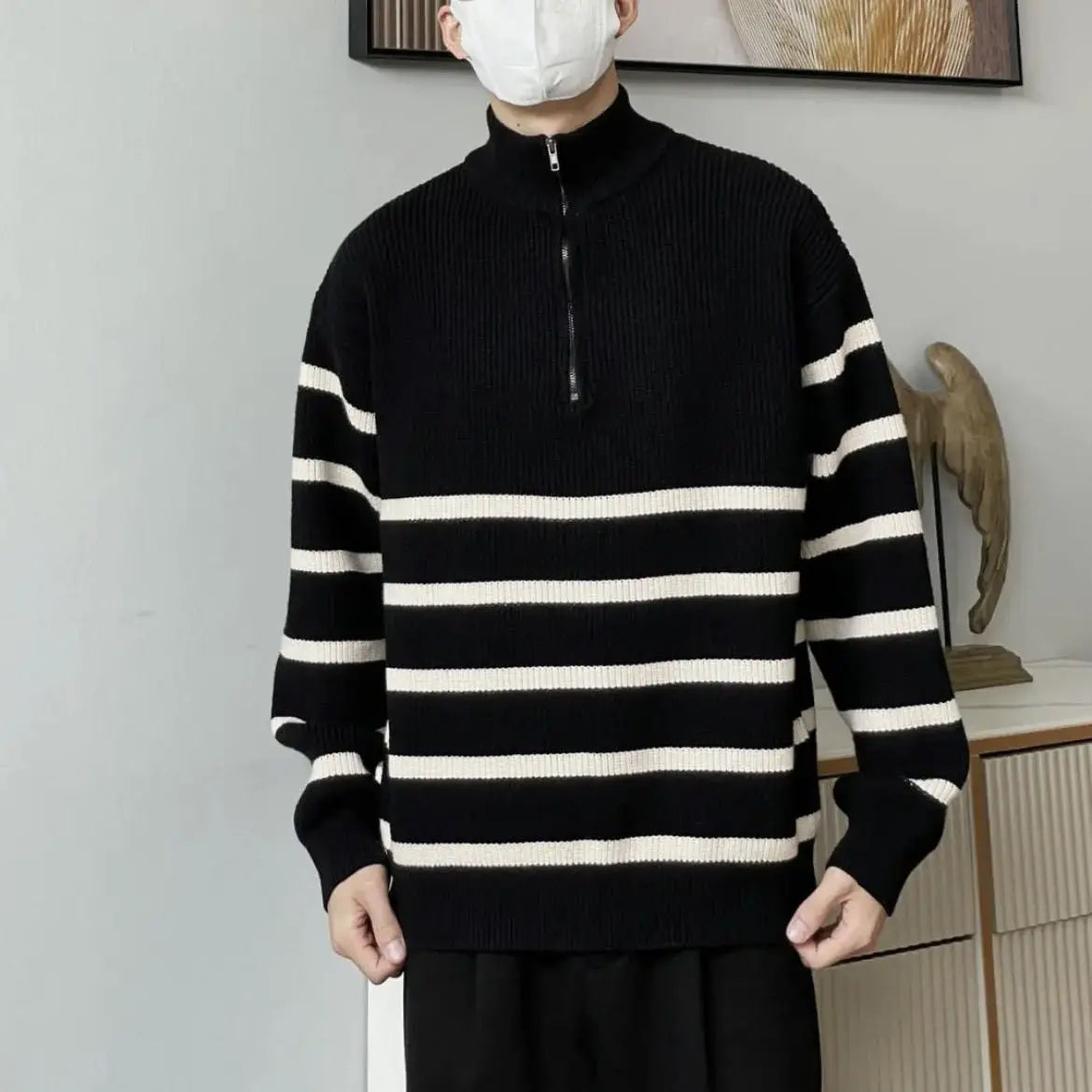 High-grade Horizontal Striped Simple Stand-up Collar Sweater CJWY1912078