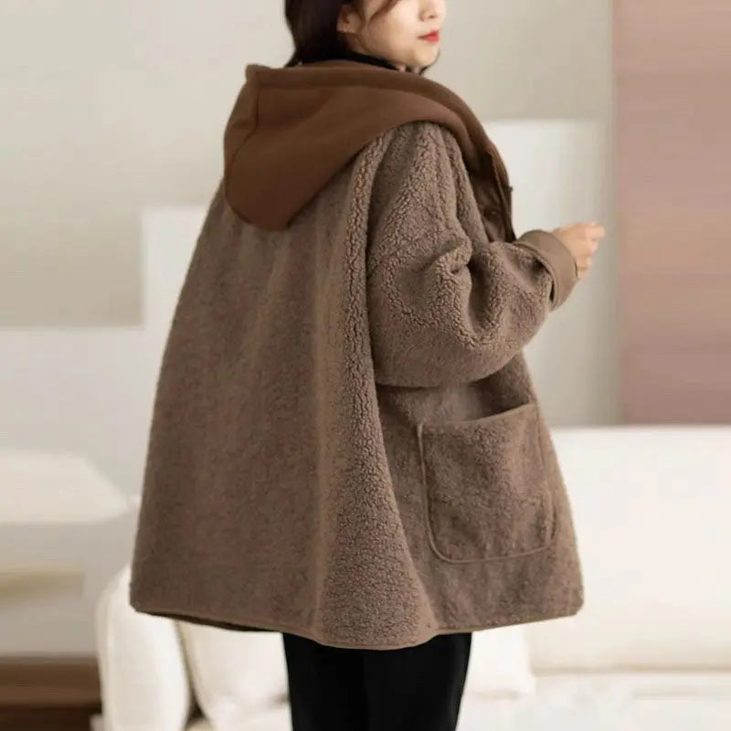 Lamb Wool Fleece-lined Hooded Women's Short Jacket CJWY1912078