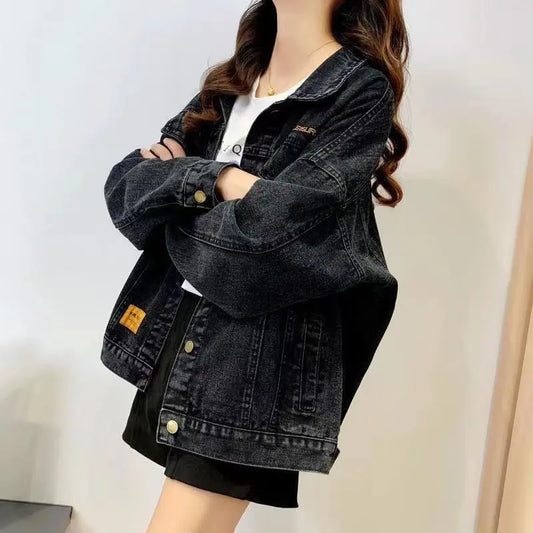 Loose Embroidered Lettered Black Denim Jacket Slimming Jacket Coat For Women CJWY1912078