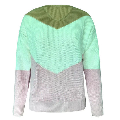 New European And American Foreign Trade Knitwear Amazon Popular Color Matching V-Neck Long Sleeve Loose Knit Sweater CJWY1912078