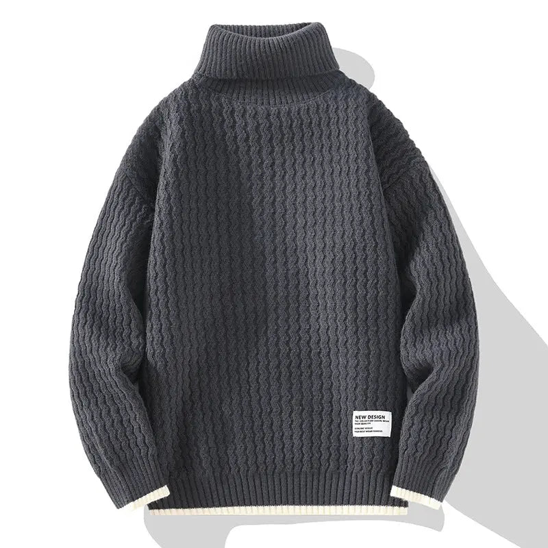 Winter Turtleneck Sweater Men's Loose Solid Color - InsPrint