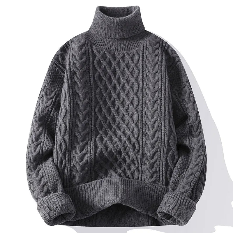 Vintage Jacquard Turtleneck Thick Sweater Men - InsPrint