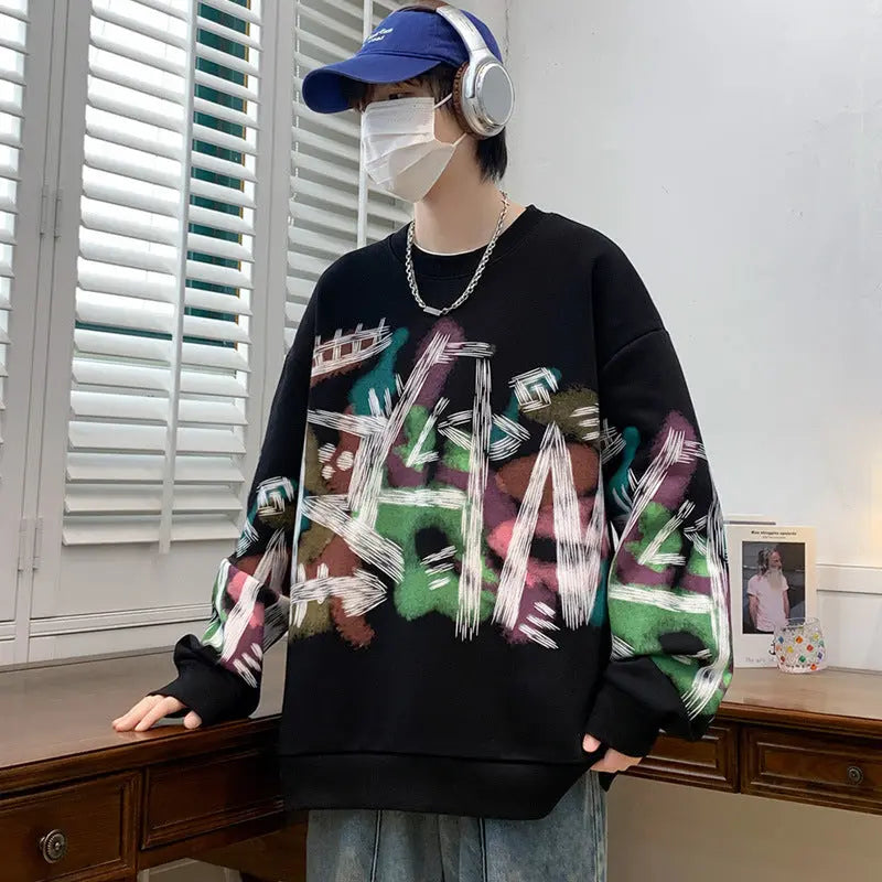 Graffiti Sweater Round Neck Loose Fashion Casual sweatshirt - InsPrint  - Graffiti Sweater Round Neck Loose Fashion Casual sweatshirt - InsPrint  - Graffiti Sweater Round Neck Loose Fashion Casual sweatshirt - InsPrint -  - #tag1# - Graffiti Sweater Round Neck Loose Fashion Casual sweatshirt - InsPrint