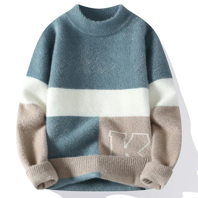 Round Neck Jacquard Color Matching Long Sleeve sweater - InsPrint