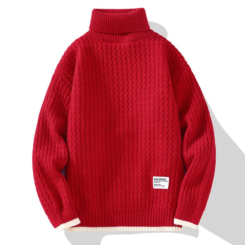 Winter Turtleneck Sweater Men's Loose Solid Color - InsPrint