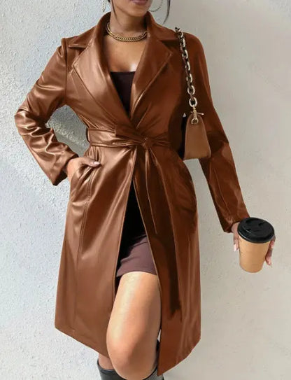 PU Long Sleeve Jacket Women's Slim Fit Long Trench jacket CJWY1912078