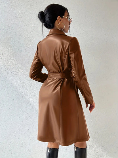 PU Long Sleeve Jacket Women's Slim Fit Long Trench jacket CJWY1912078