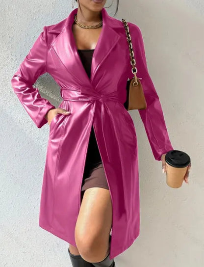 PU Long Sleeve Jacket Women's Slim Fit Long Trench jacket CJWY1912078