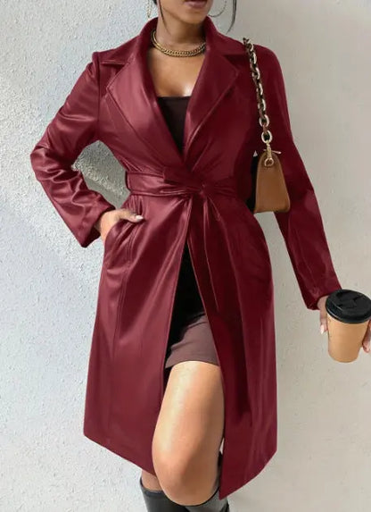 PU Long Sleeve Jacket Women's Slim Fit Long Trench jacket CJWY1912078