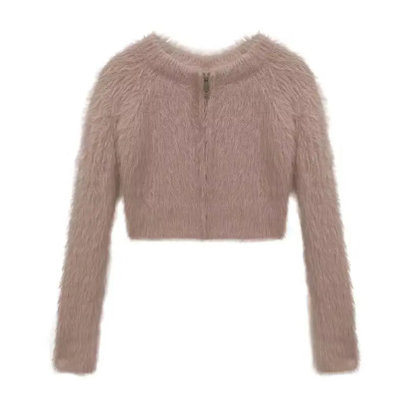 Pure Desire Style Hot Girl Mink-like Wool Short Sweater Top Elegant Slim Sexy Niche Cardigan CJMY1912096