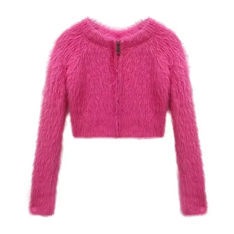 Pure Desire Style Hot Girl Mink-like Wool Short Sweater Top Elegant Slim Sexy Niche Cardigan CJMY1912096