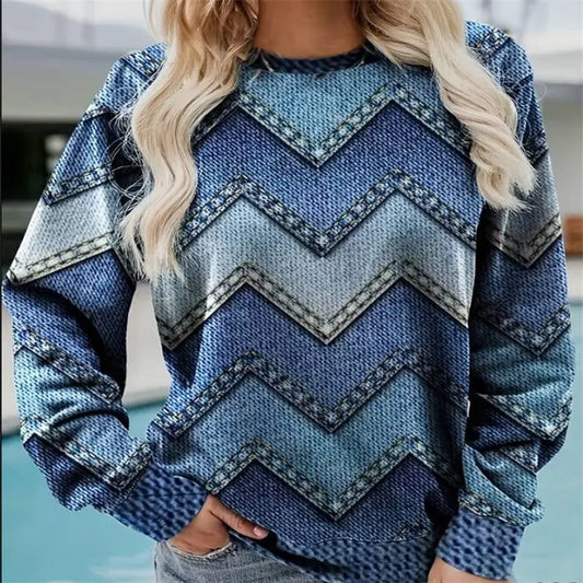 Round Neck Long Sleeve Casual Sweatshirt Loose Plus Size Print CJWY1912078