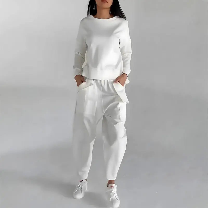 Solid Colour Fashion Sweatshirt With Pockets Loose Trousers CJWY1912078