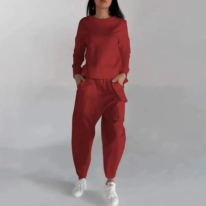 Solid Colour Fashion Sweatshirt With Pockets Loose Trousers CJWY1912078