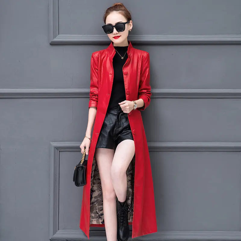 Spring And Autumn Long Women's Slim Fit Slimming Leather Wind Coat Fur Coat Baggy Coat CJWY1912078