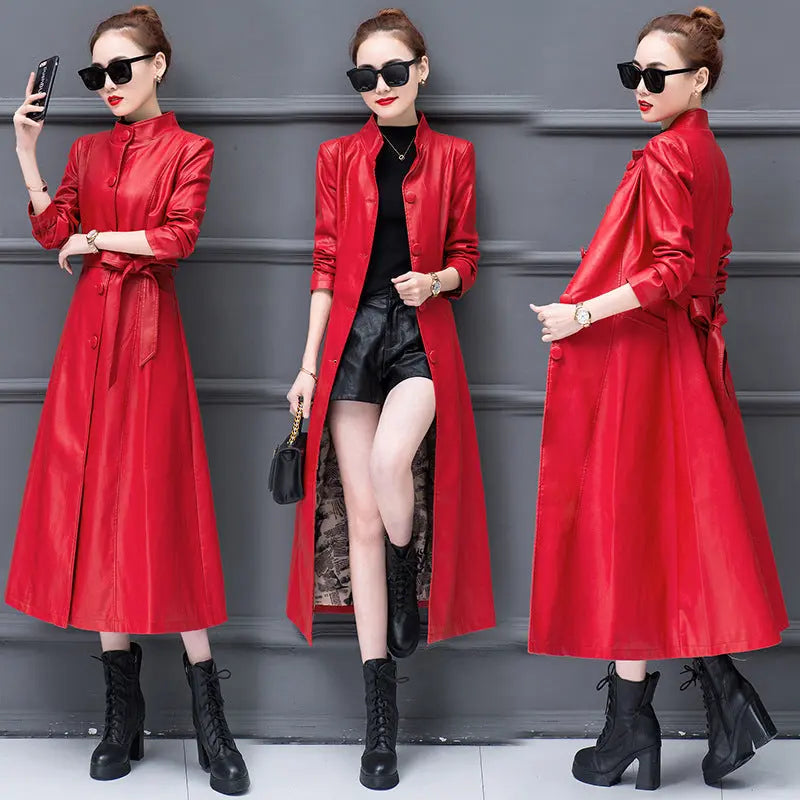 Spring And Autumn Long Women's Slim Fit Slimming Leather Wind Coat Fur Coat Baggy Coat CJWY1912078