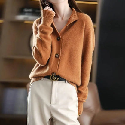 Stand Collar Women's Cardigan Knitted Sweater Loose Long Sleeve CJMY1933796