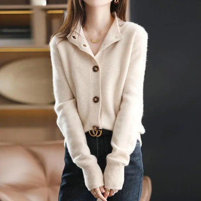 Stand Collar Women's Cardigan Knitted Sweater Loose Long Sleeve CJMY1933796