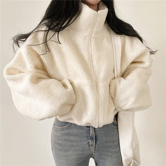 Stand-up Collar Thermal Faux Lamb Fur Sweater CJWY1912078