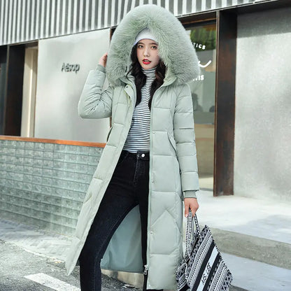 Waist-in-knee Padded Quilted Jacket With Thick Fur Collar CJWY1912078