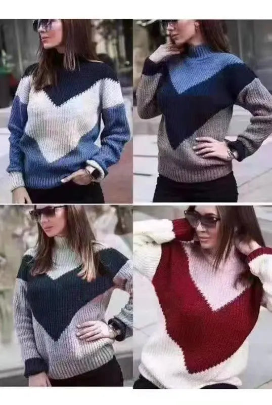 Women's Autumn And Winter Stitching Striped Knit Sweater CJWY1912078