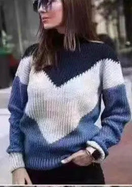 Women's Autumn And Winter Stitching Striped Knit Sweater CJWY1912078