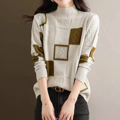 Women's High-grade Color Matching Plaid Sweater CJWY1912078