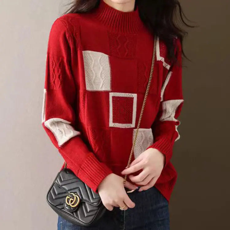 Women's High-grade Color Matching Plaid Sweater CJWY1912078