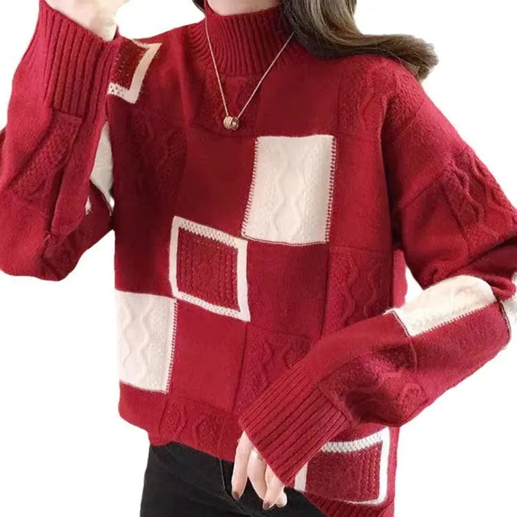 Women's High-grade Color Matching Plaid Sweater CJWY1912078