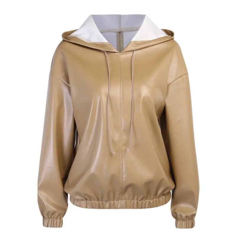 Women's Leather Versatile Round Neck Hoodie CJWY1912078