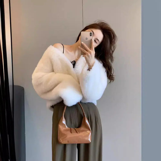 Women's V-neck Korean-style Fur Coat CJWY1912078